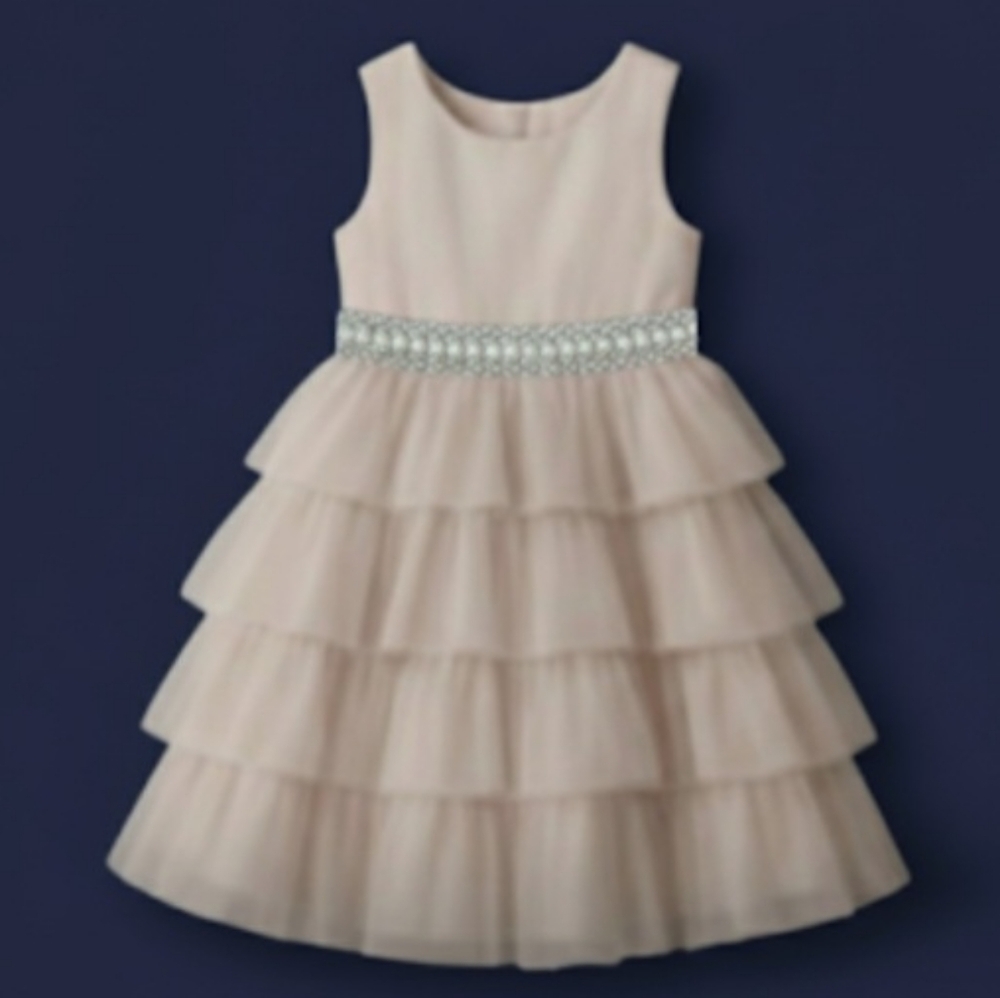 American Princess, Pink  Tulle Dress, Sz 5. Pearls and Rhinestones On The Belt.
